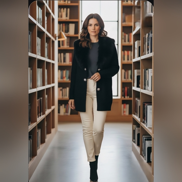 NWT Vintage NYgard Collection Black Cardigan Small Genuine Rabbit Fur Collar - Picture 11 of 11